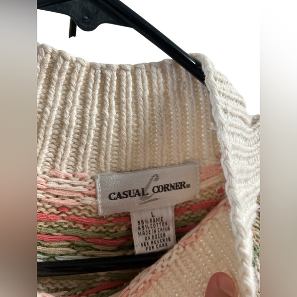 Vintage ivory knit pastel colorful cowl neck sweater - Picture 3 of 4